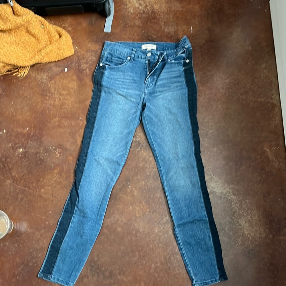 Denim jeans with dark denim down the side